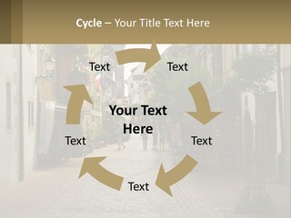 A Group Of People Walking Down A Street Next To Tall Buildings PowerPoint Template