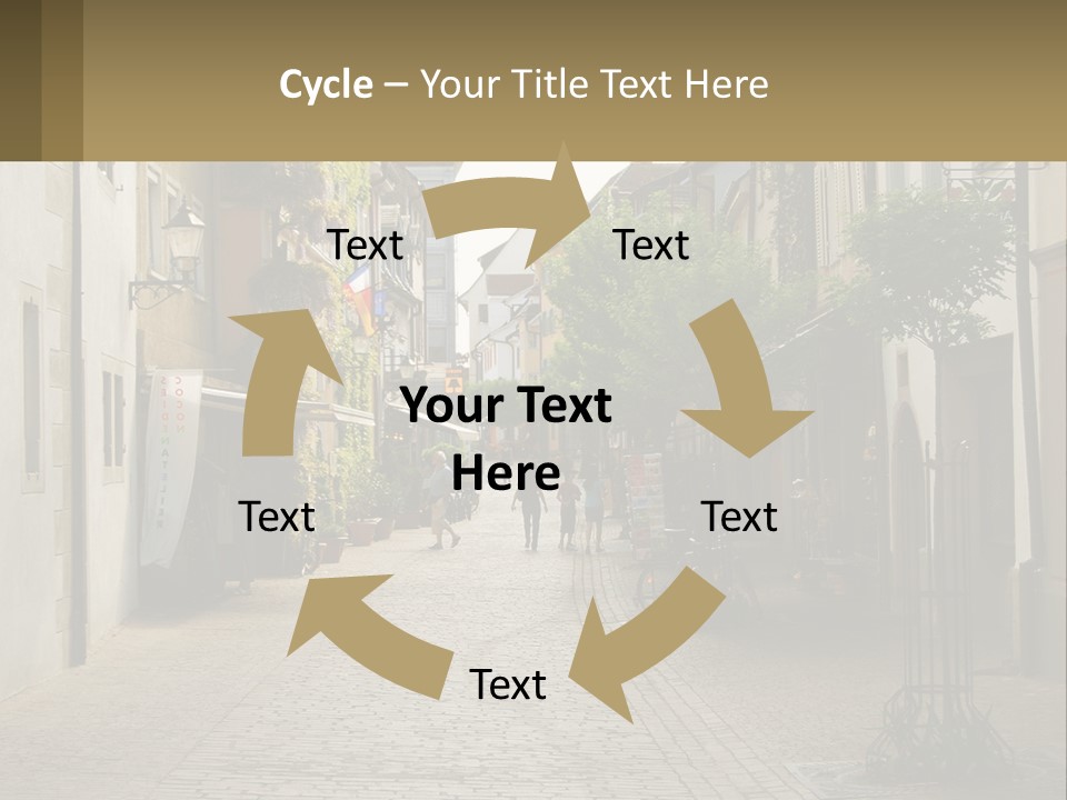 A Group Of People Walking Down A Street Next To Tall Buildings PowerPoint Template