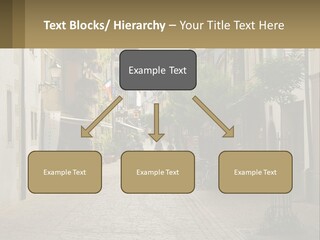 A Group Of People Walking Down A Street Next To Tall Buildings PowerPoint Template