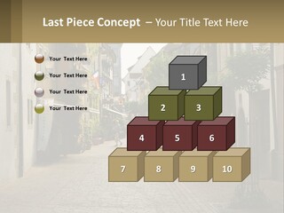 A Group Of People Walking Down A Street Next To Tall Buildings PowerPoint Template