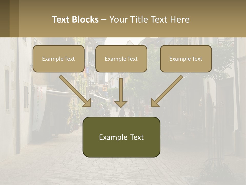 A Group Of People Walking Down A Street Next To Tall Buildings PowerPoint Template