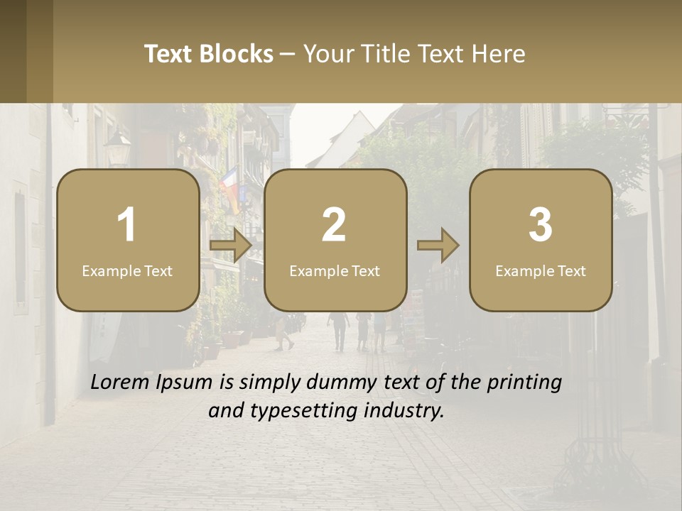 A Group Of People Walking Down A Street Next To Tall Buildings PowerPoint Template