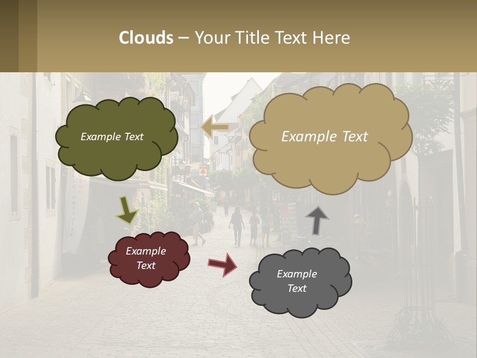 A Group Of People Walking Down A Street Next To Tall Buildings PowerPoint Template