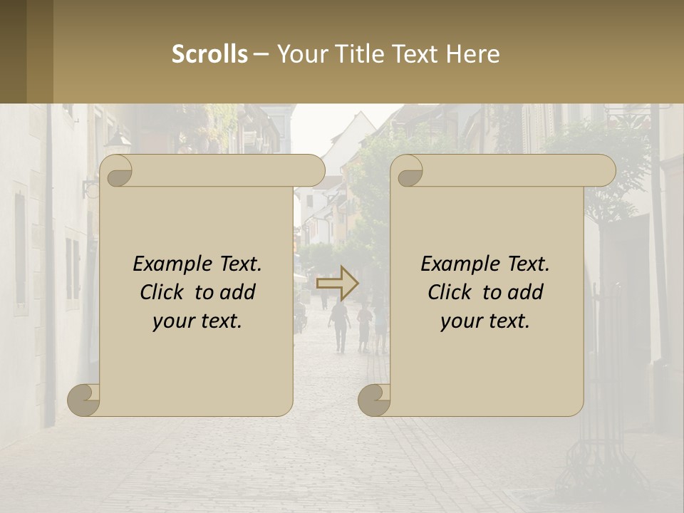 A Group Of People Walking Down A Street Next To Tall Buildings PowerPoint Template