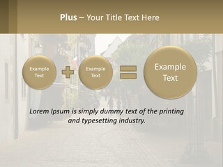 A Group Of People Walking Down A Street Next To Tall Buildings PowerPoint Template