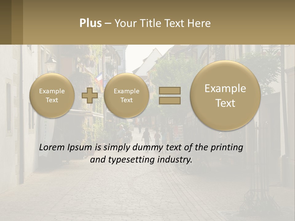 A Group Of People Walking Down A Street Next To Tall Buildings PowerPoint Template