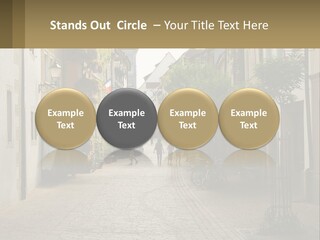 A Group Of People Walking Down A Street Next To Tall Buildings PowerPoint Template