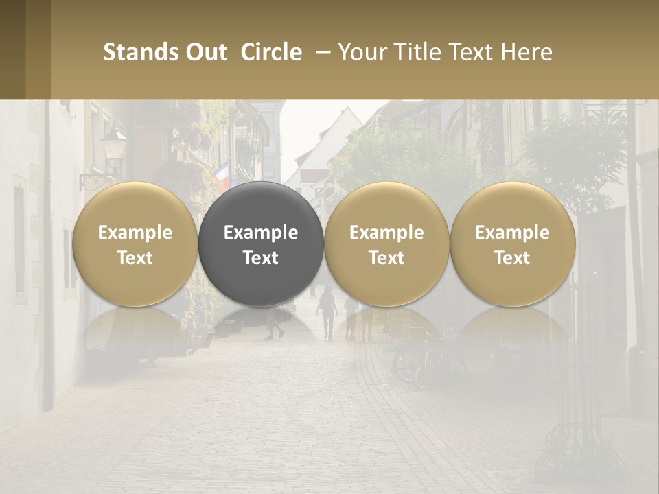 A Group Of People Walking Down A Street Next To Tall Buildings PowerPoint Template