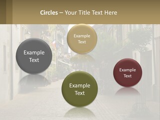 A Group Of People Walking Down A Street Next To Tall Buildings PowerPoint Template