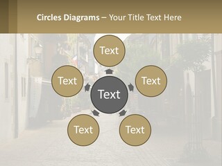 A Group Of People Walking Down A Street Next To Tall Buildings PowerPoint Template