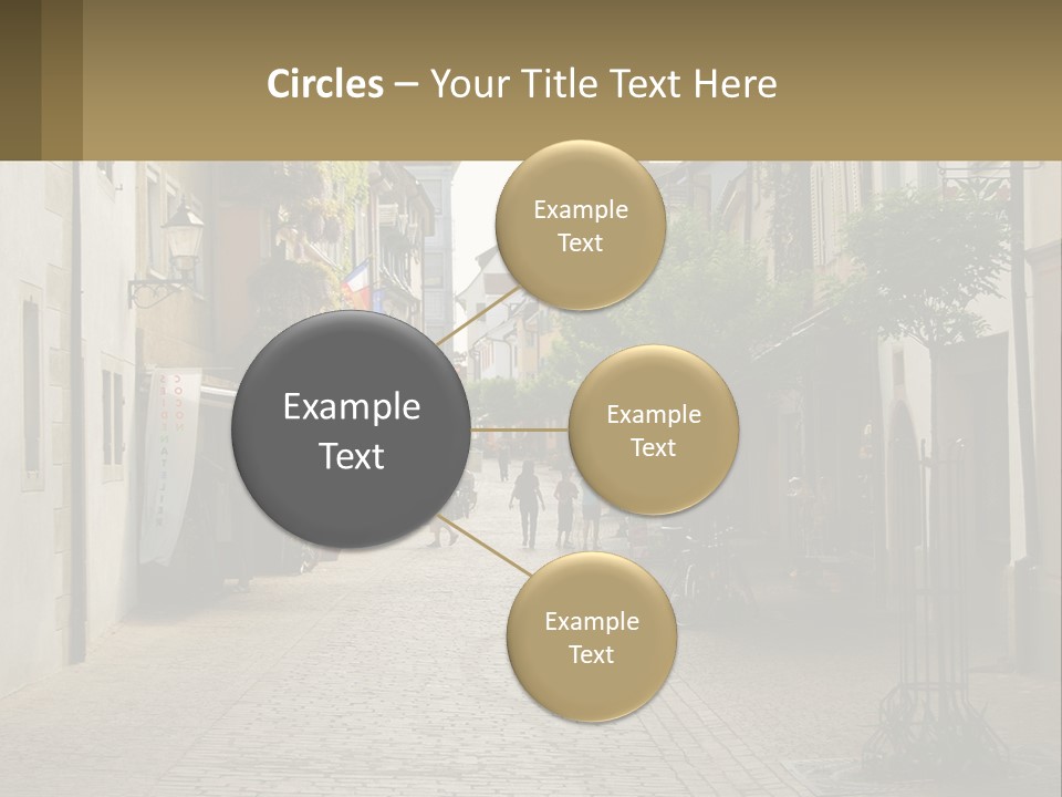 A Group Of People Walking Down A Street Next To Tall Buildings PowerPoint Template