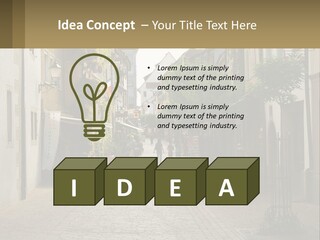 A Group Of People Walking Down A Street Next To Tall Buildings PowerPoint Template