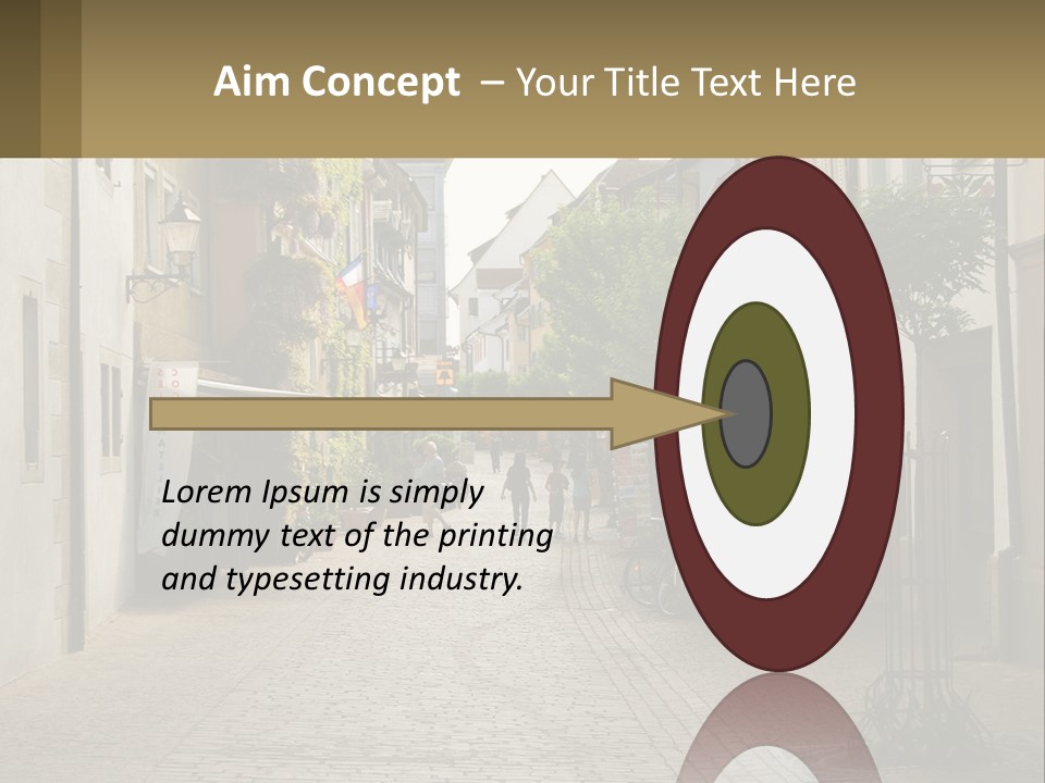 A Group Of People Walking Down A Street Next To Tall Buildings PowerPoint Template