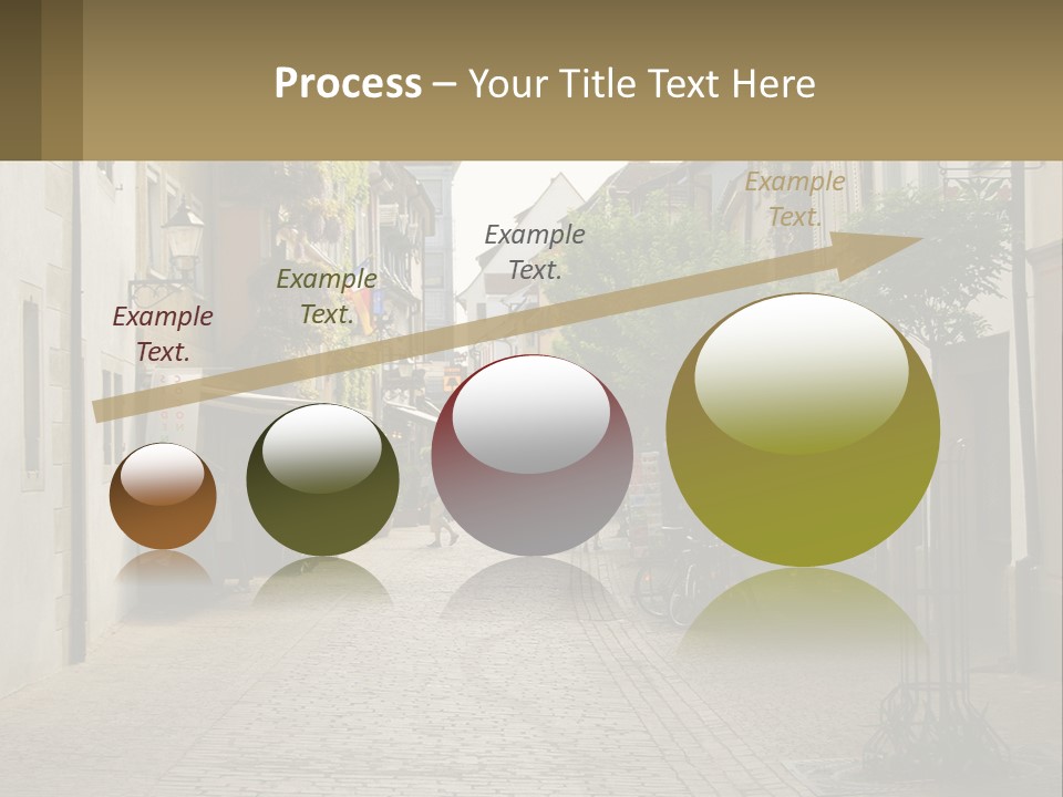 A Group Of People Walking Down A Street Next To Tall Buildings PowerPoint Template