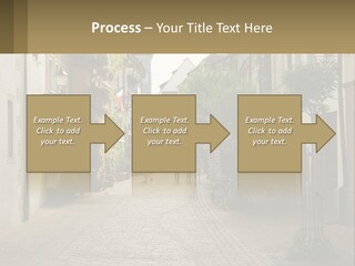 A Group Of People Walking Down A Street Next To Tall Buildings PowerPoint Template