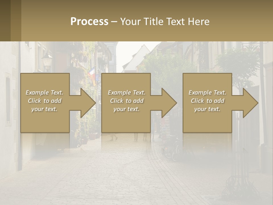 A Group Of People Walking Down A Street Next To Tall Buildings PowerPoint Template