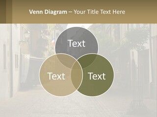 A Group Of People Walking Down A Street Next To Tall Buildings PowerPoint Template