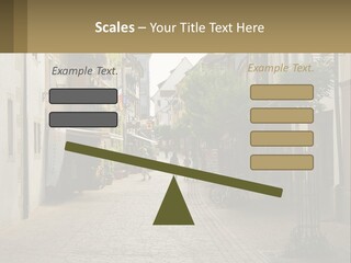 A Group Of People Walking Down A Street Next To Tall Buildings PowerPoint Template