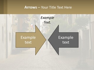 A Group Of People Walking Down A Street Next To Tall Buildings PowerPoint Template