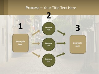 A Group Of People Walking Down A Street Next To Tall Buildings PowerPoint Template