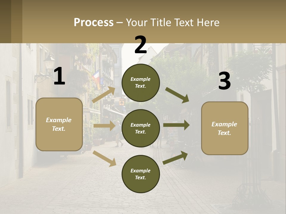 A Group Of People Walking Down A Street Next To Tall Buildings PowerPoint Template