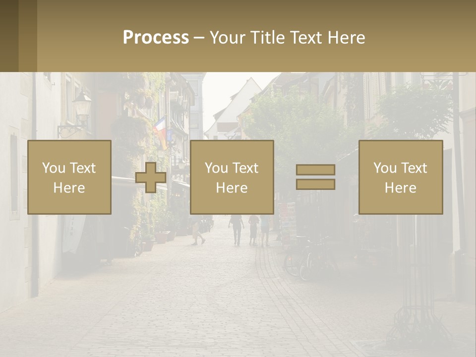 A Group Of People Walking Down A Street Next To Tall Buildings PowerPoint Template