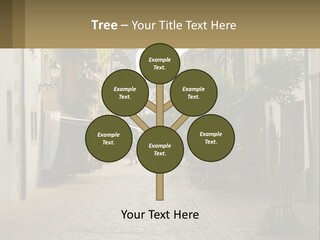 A Group Of People Walking Down A Street Next To Tall Buildings PowerPoint Template