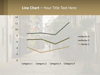 A Group Of People Walking Down A Street Next To Tall Buildings PowerPoint Template