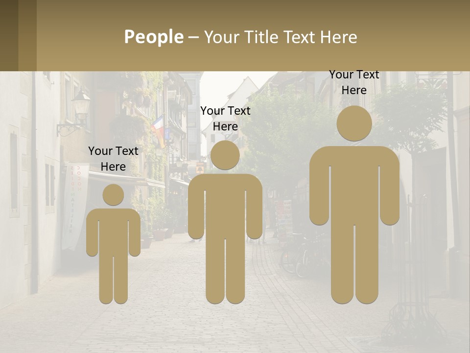 A Group Of People Walking Down A Street Next To Tall Buildings PowerPoint Template