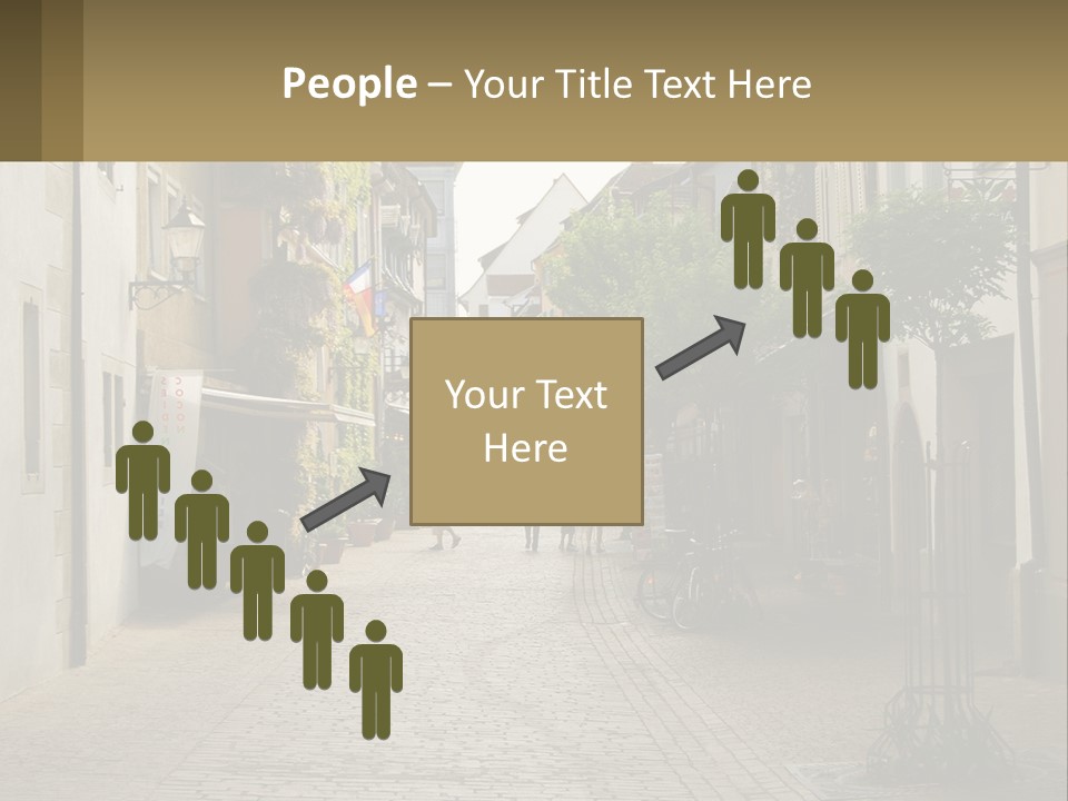 A Group Of People Walking Down A Street Next To Tall Buildings PowerPoint Template