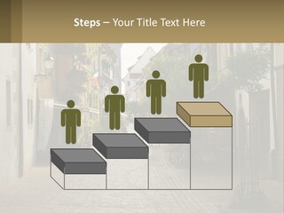 A Group Of People Walking Down A Street Next To Tall Buildings PowerPoint Template