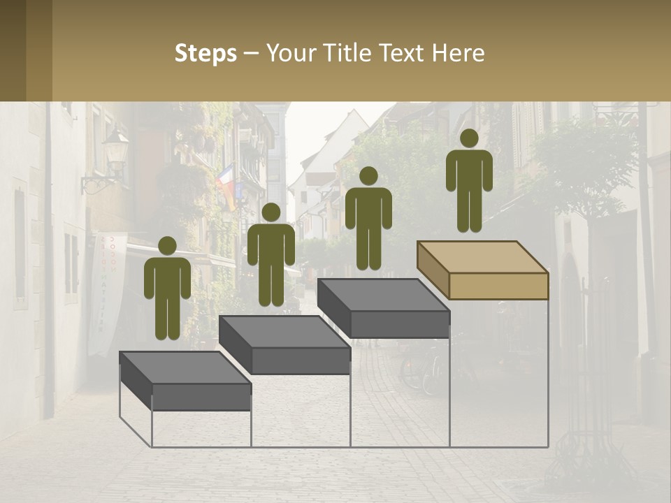 A Group Of People Walking Down A Street Next To Tall Buildings PowerPoint Template