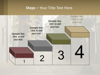 A Group Of People Walking Down A Street Next To Tall Buildings PowerPoint Template