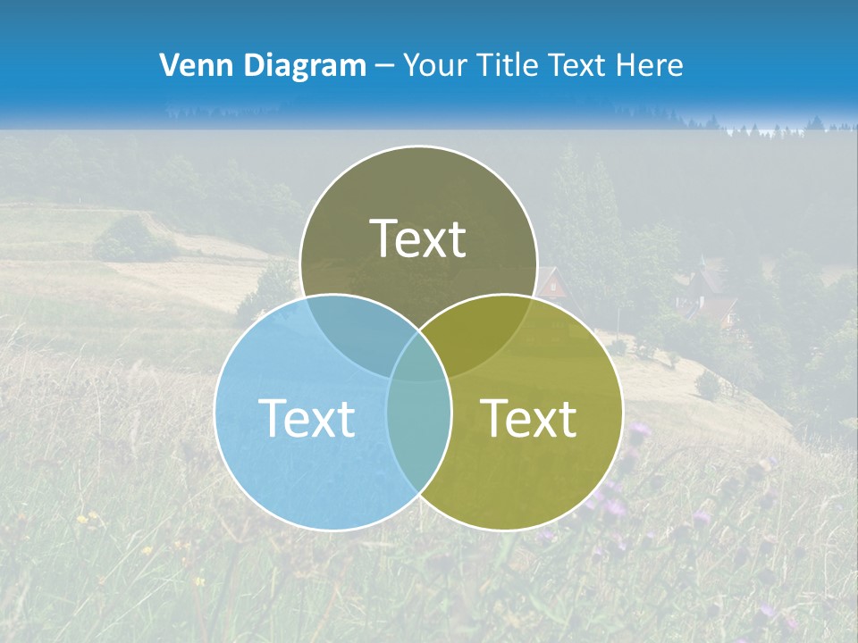 A House In The Middle Of A Field With Trees In The Background PowerPoint Template