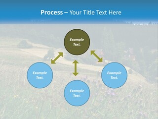 A House In The Middle Of A Field With Trees In The Background PowerPoint Template
