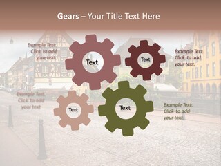 A City Street With Old Buildings And Cobblestones PowerPoint Template