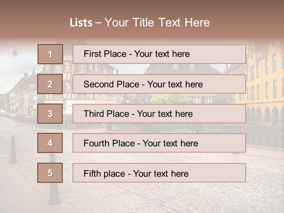A City Street With Old Buildings And Cobblestones PowerPoint Template