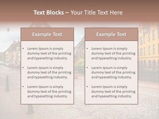 A City Street With Old Buildings And Cobblestones PowerPoint Template