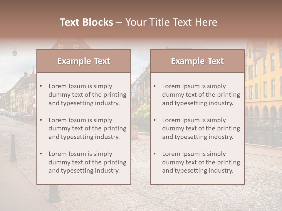 A City Street With Old Buildings And Cobblestones PowerPoint Template