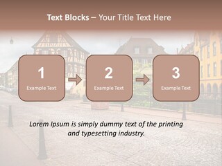 A City Street With Old Buildings And Cobblestones PowerPoint Template