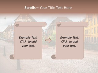 A City Street With Old Buildings And Cobblestones PowerPoint Template