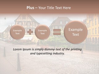 A City Street With Old Buildings And Cobblestones PowerPoint Template