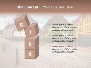 A City Street With Old Buildings And Cobblestones PowerPoint Template