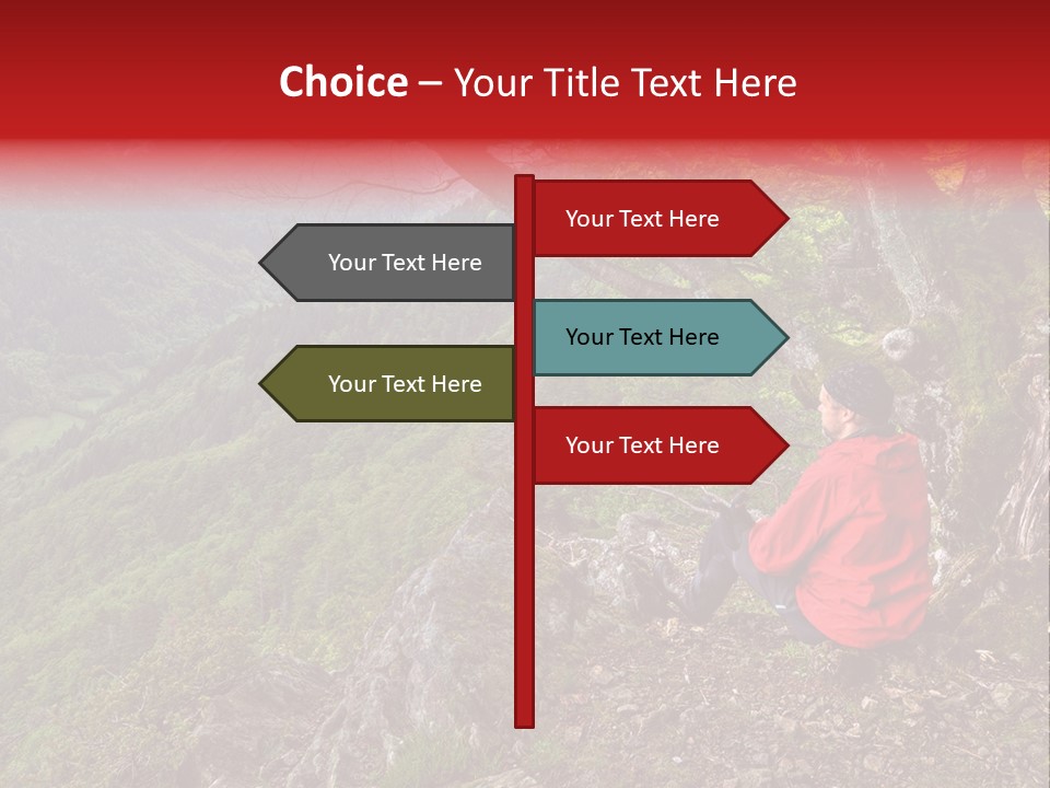 A Man Sitting On Top Of A Mountain Next To A Tree PowerPoint Template