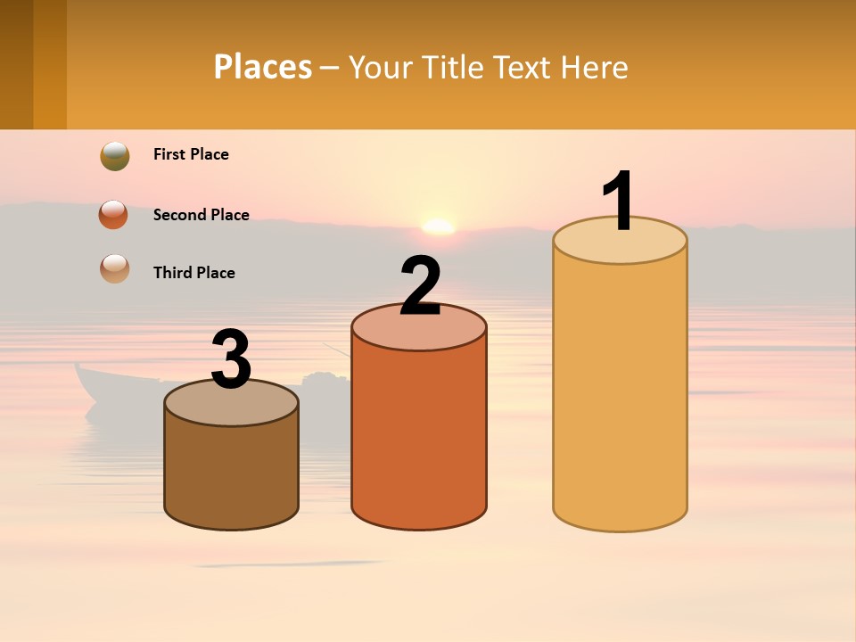 A Boat Floating On Top Of A Lake At Sunset PowerPoint Template