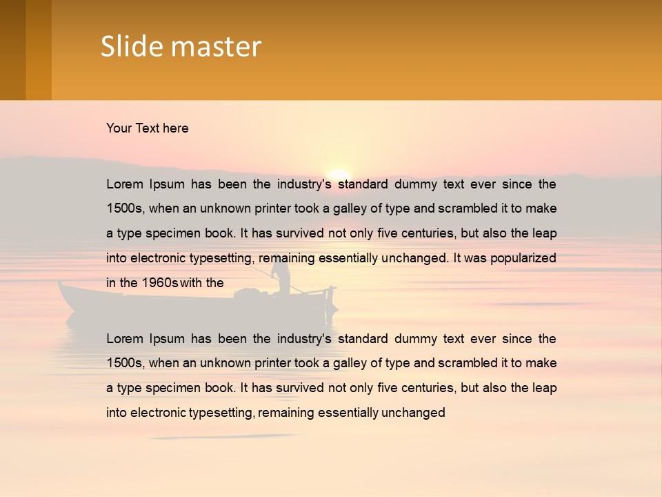 A Boat Floating On Top Of A Lake At Sunset PowerPoint Template