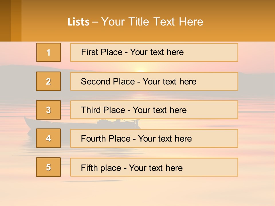 A Boat Floating On Top Of A Lake At Sunset PowerPoint Template