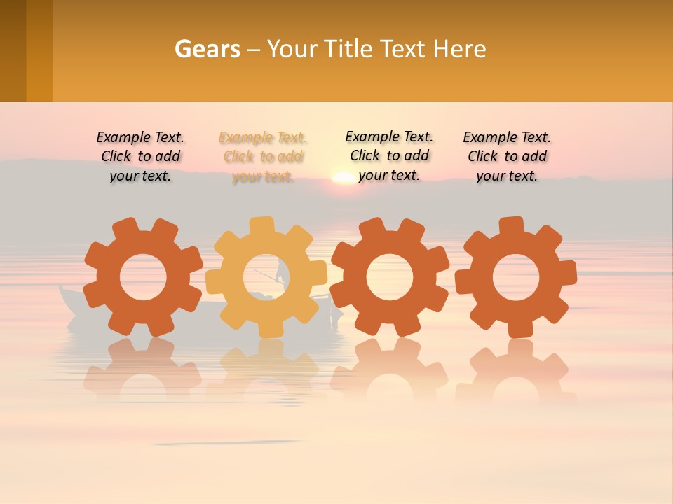 A Boat Floating On Top Of A Lake At Sunset PowerPoint Template