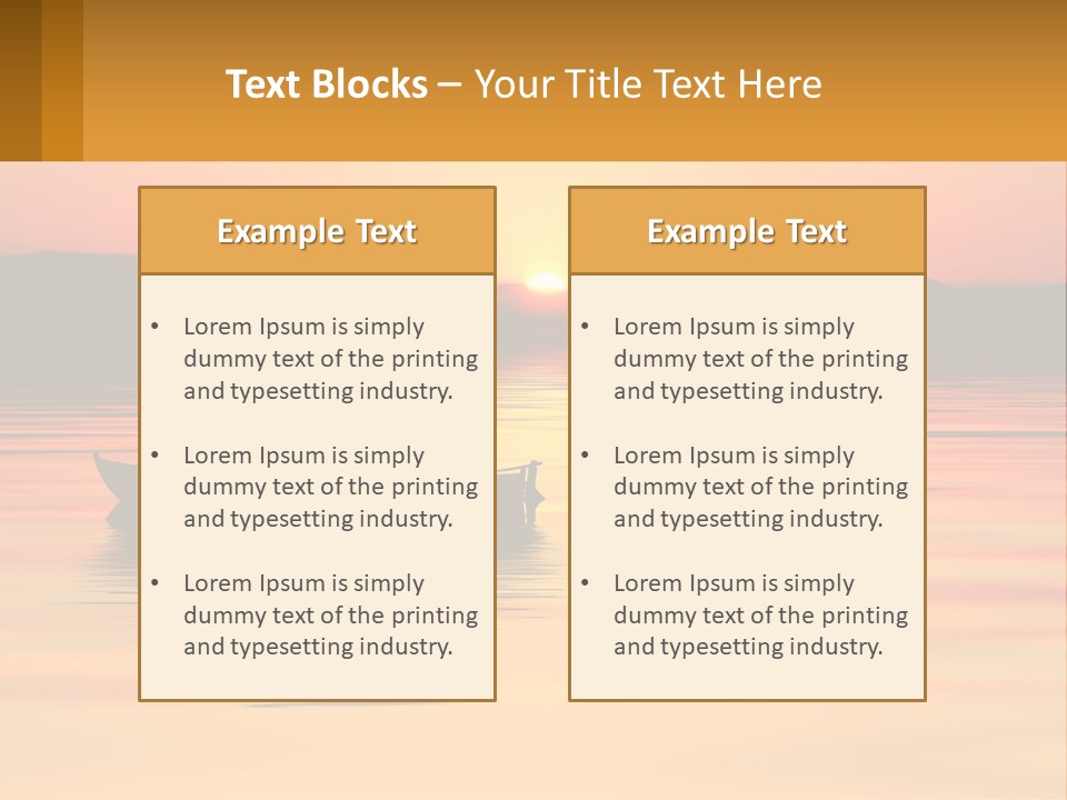 A Boat Floating On Top Of A Lake At Sunset PowerPoint Template