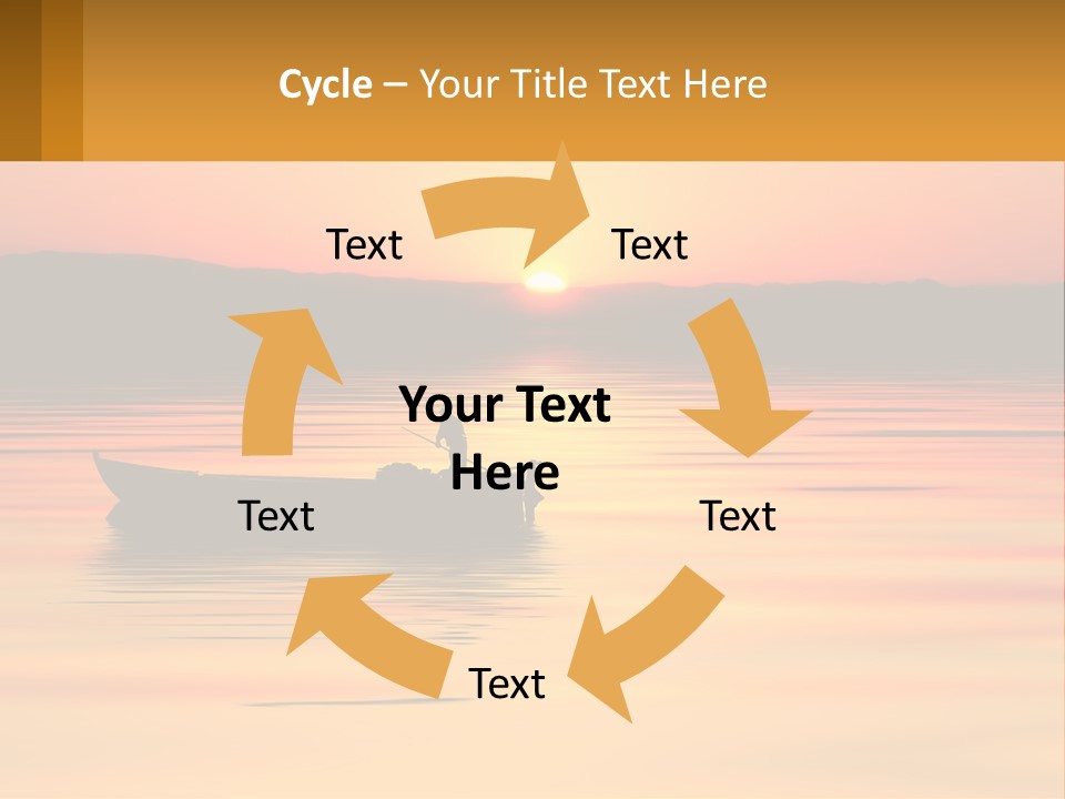 A Boat Floating On Top Of A Lake At Sunset PowerPoint Template